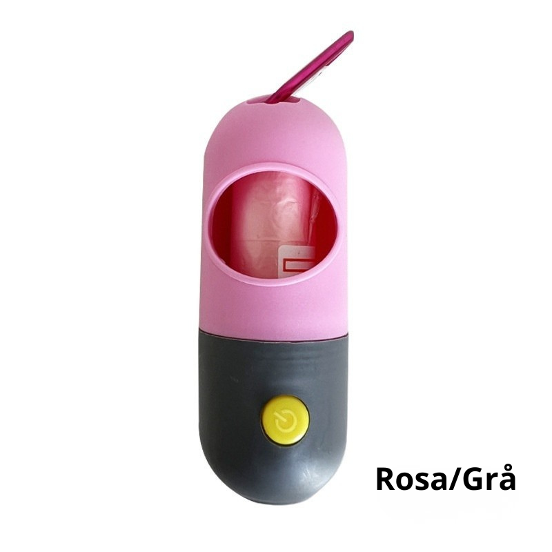 Hållare för hundbajspåsar med LED ficklampa