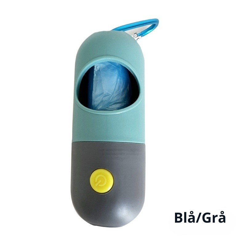 Hållare för hundbajspåsar med LED ficklampa