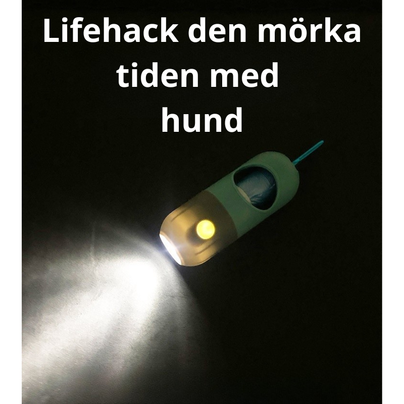 Hållare för hundbajspåsar med LED ficklampa